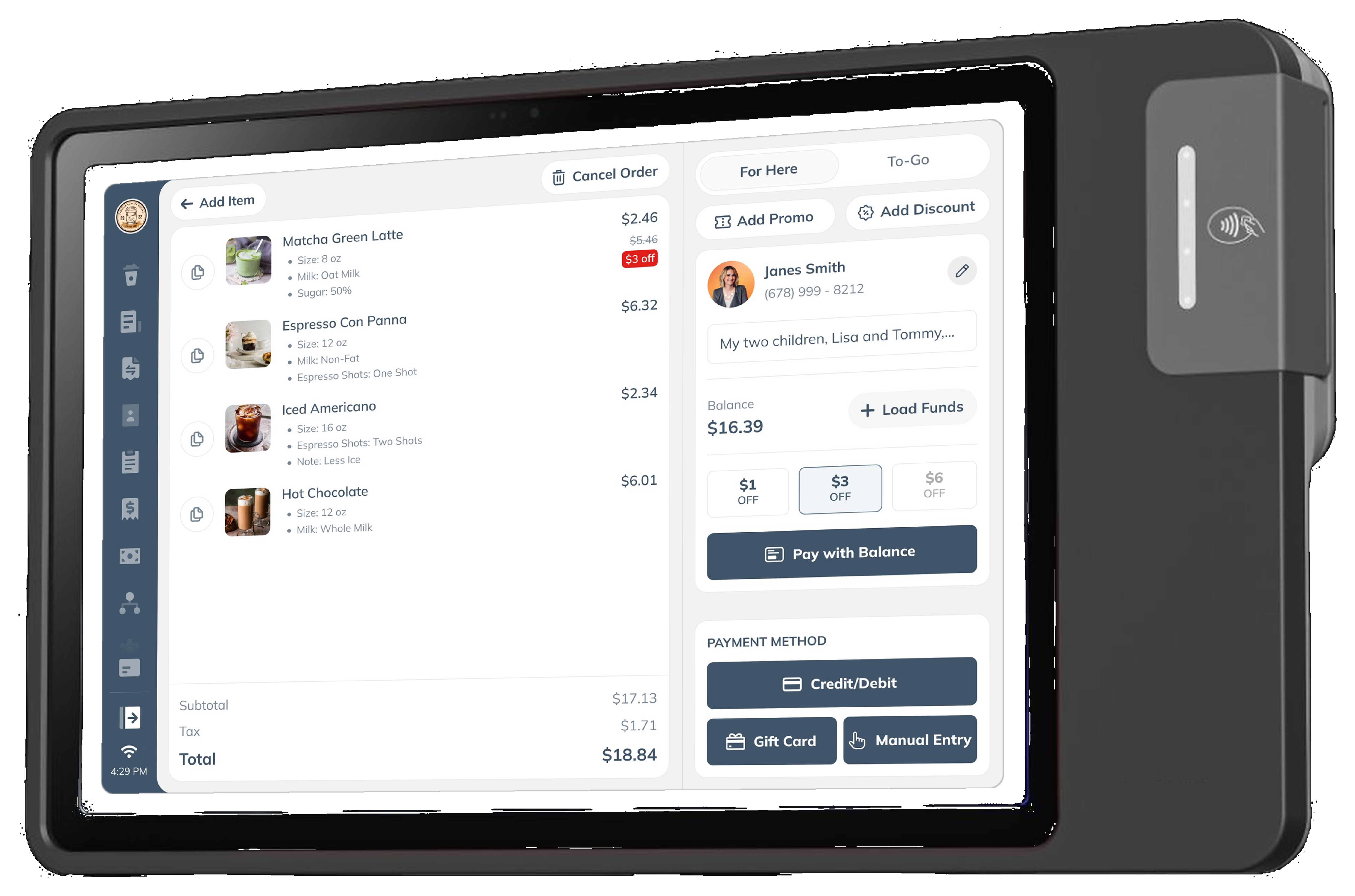 joe handheld POS for drive-thru and mobile use